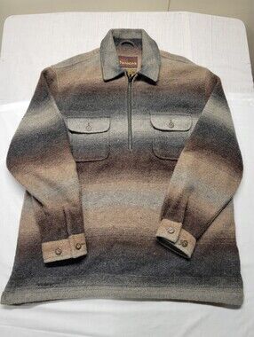 Vintage Noatak Men's Sz L 1/4 Zip Wool Pullover in Brown/Gray Gradient 70s/80s
